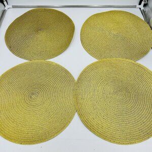NWT Crate and Barrel Placemats 15" Round Rattan Woven Gold Set of 4 NEW